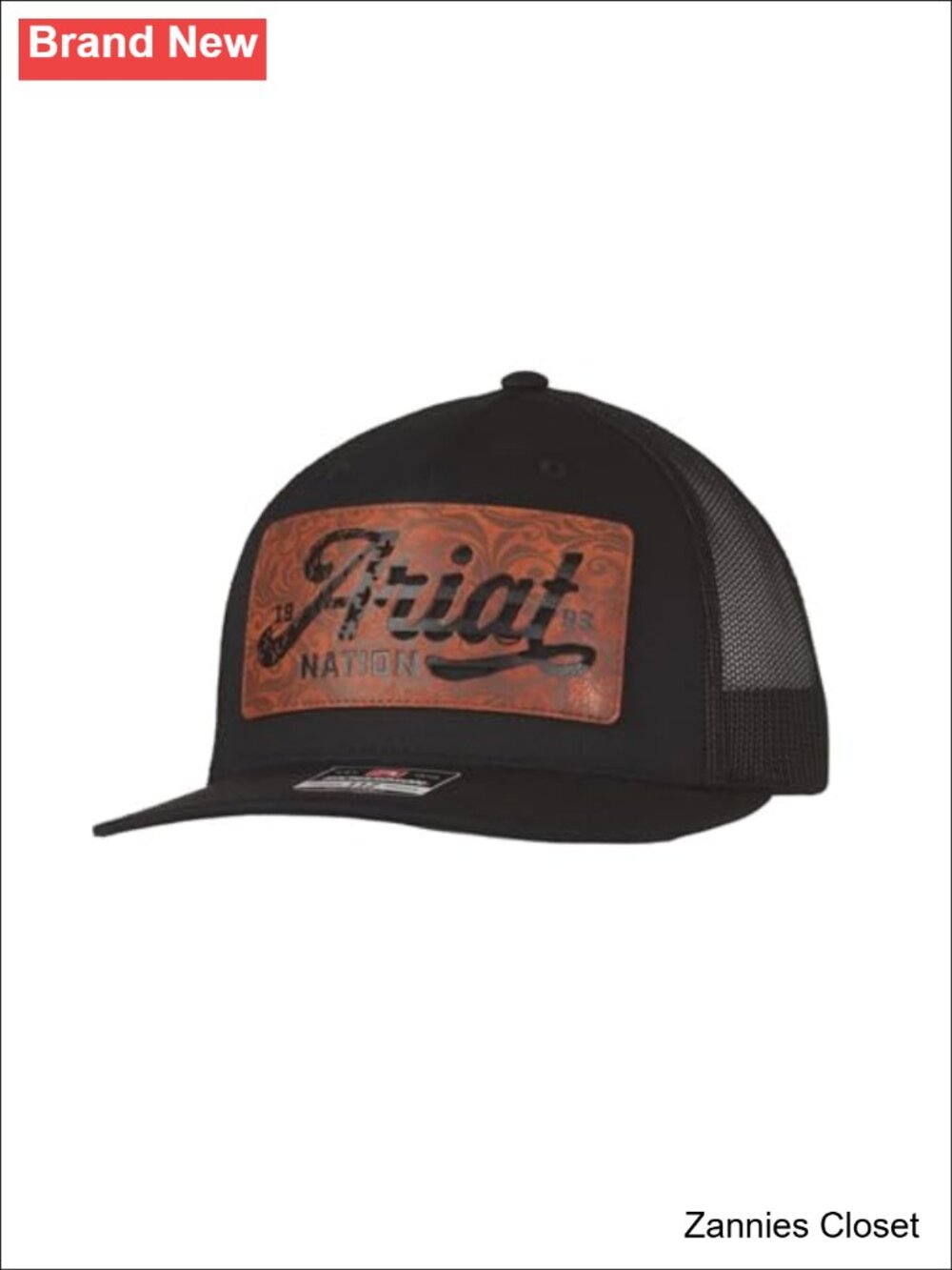 🤠 Ariat Filigree Stars and Stripes Faux Leather Patch Trucker Cap